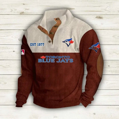 [FLASH SALE] NEW CUSTOMIZED MLB12 TBJ TORONTO BLUE JAYS BUTTON SWEATSHIRTS STAND COLLAR