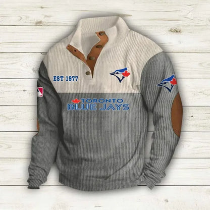 [FLASH SALE] NEW CUSTOMIZED MLB12 TBJ TORONTO BLUE JAYS BUTTON SWEATSHIRTS STAND COLLAR
