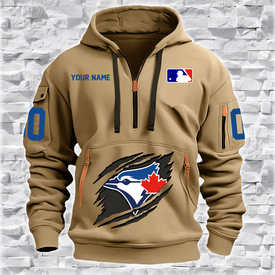 LIMITED EDITION - NEW CUSTOMIZED MLB12 TR BLUE JAYS QUARTER ZIP HOODIE