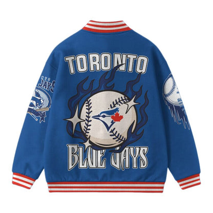 LIMITED EDITION - NEW CUSTOMIZED MLB12 TR BLUE JAYS SATIN VARSITY & BASEBALL JACKET
