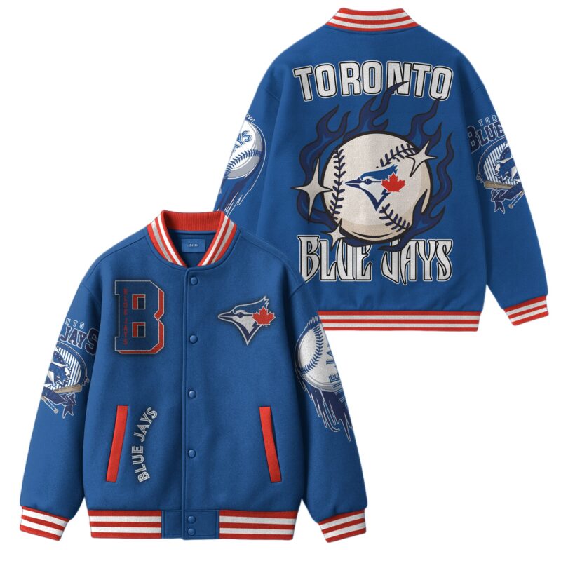 LIMITED EDITION - NEW CUSTOMIZED MLB12 TR BLUE JAYS SATIN VARSITY & BASEBALL JACKET