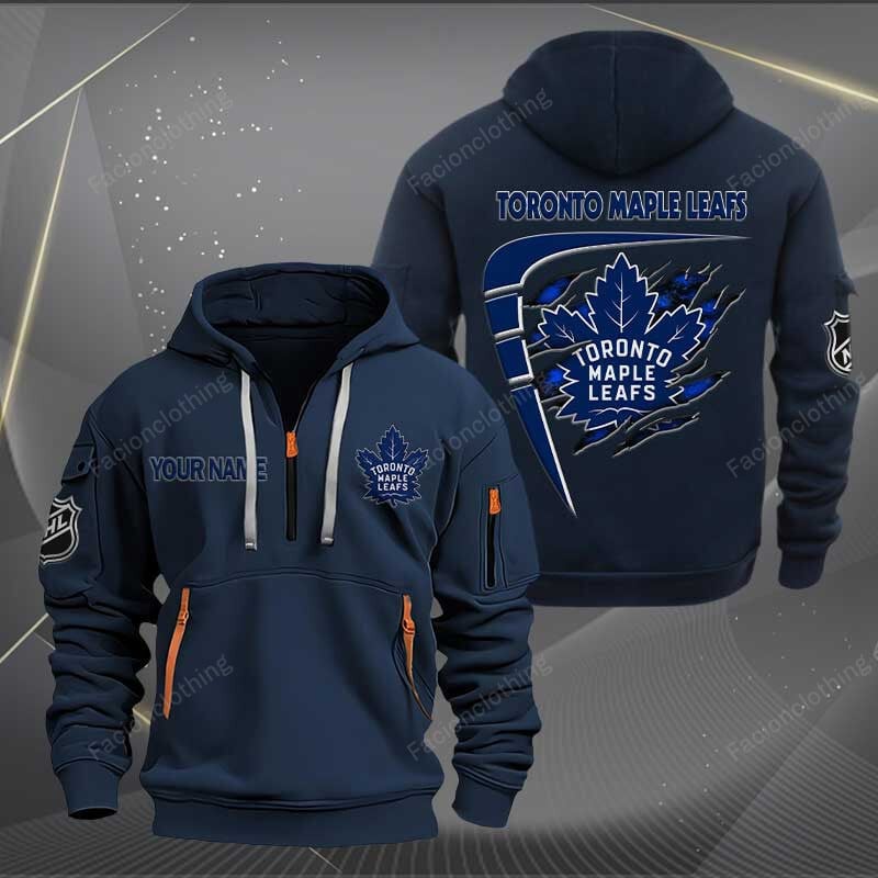 LIMITED EDITION - NEW CUSTOMIZED NHL23 TML TORONTO MAPLE LEAFS QUARTER ZIP HOODIE