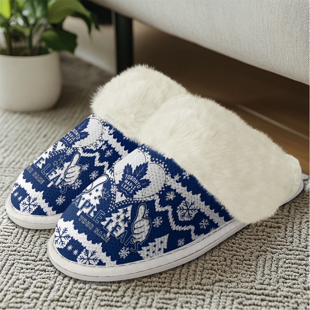 LIMITED EDITION - NEW CUSTOMIZED NHL23 TML TORONTO MAPLE LEAFS FUR-LINED SLIPPERS