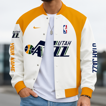 LIMITED EDITION - NEW CUSTOMIZED NBA29 UJ UTAH JAZZ BASEBALL JACKET, SATIN VARSITY JACKET