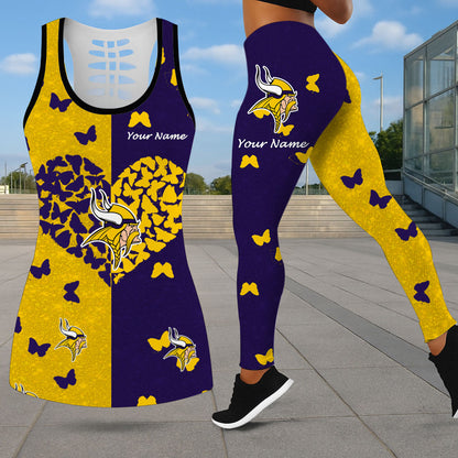LIMITED EDITION - NEW CUSTOMIZED NFL05 MVK MINNESOTA VIKINGS LEGGINGS & HOLLOW TANK TOP SET
