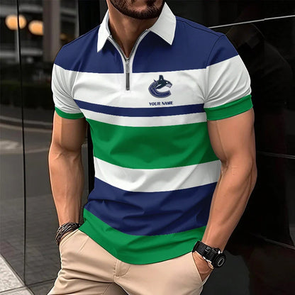 LIMITED EDITION - NEW CUSTOMIZED NHL19 VANCOUVER CANUCKS ZIP POLO SHIRT