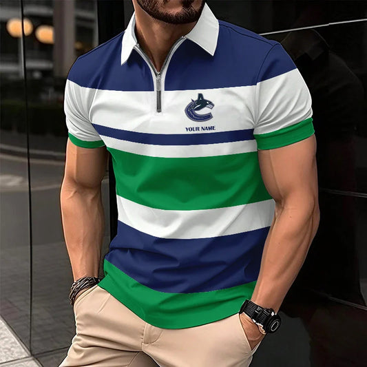LIMITED EDITION - NEW CUSTOMIZED NHL19 VANCOUVER CANUCKS ZIP POLO SHIRT