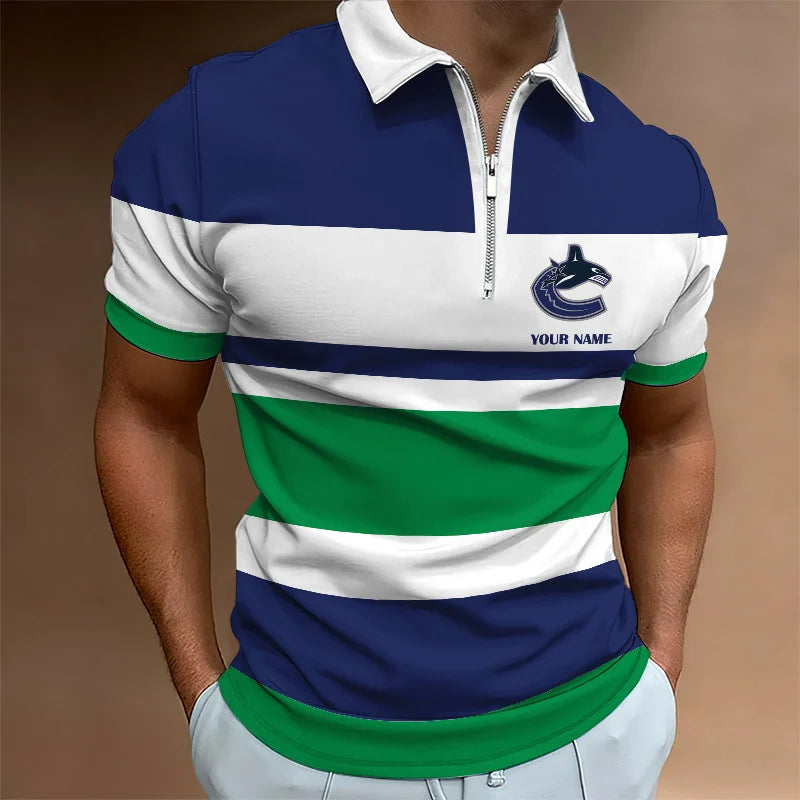 LIMITED EDITION - NEW CUSTOMIZED NHL19 VANCOUVER CANUCKS ZIP POLO SHIRT
