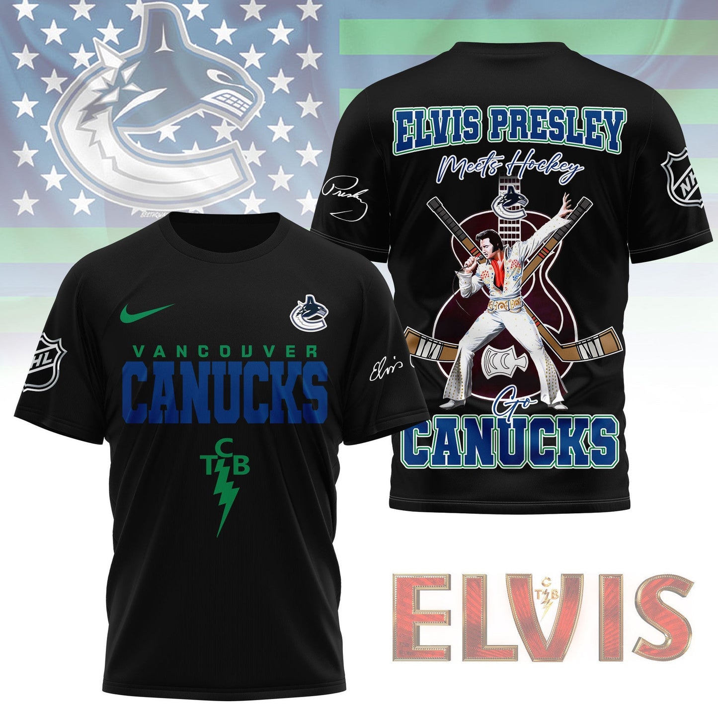 LIMITED EDITION - NEW CUSTOMIZED NHL19 VCC VANCOUVER CANUCKS X ELVIS PRESLEY FAN 3D SHIRT
