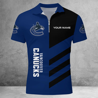 LIMITED EDITION - NEW CUSTOMIZED NHL19 VCC VANCOUVER CANUCKS ZIP POLO SHIRT