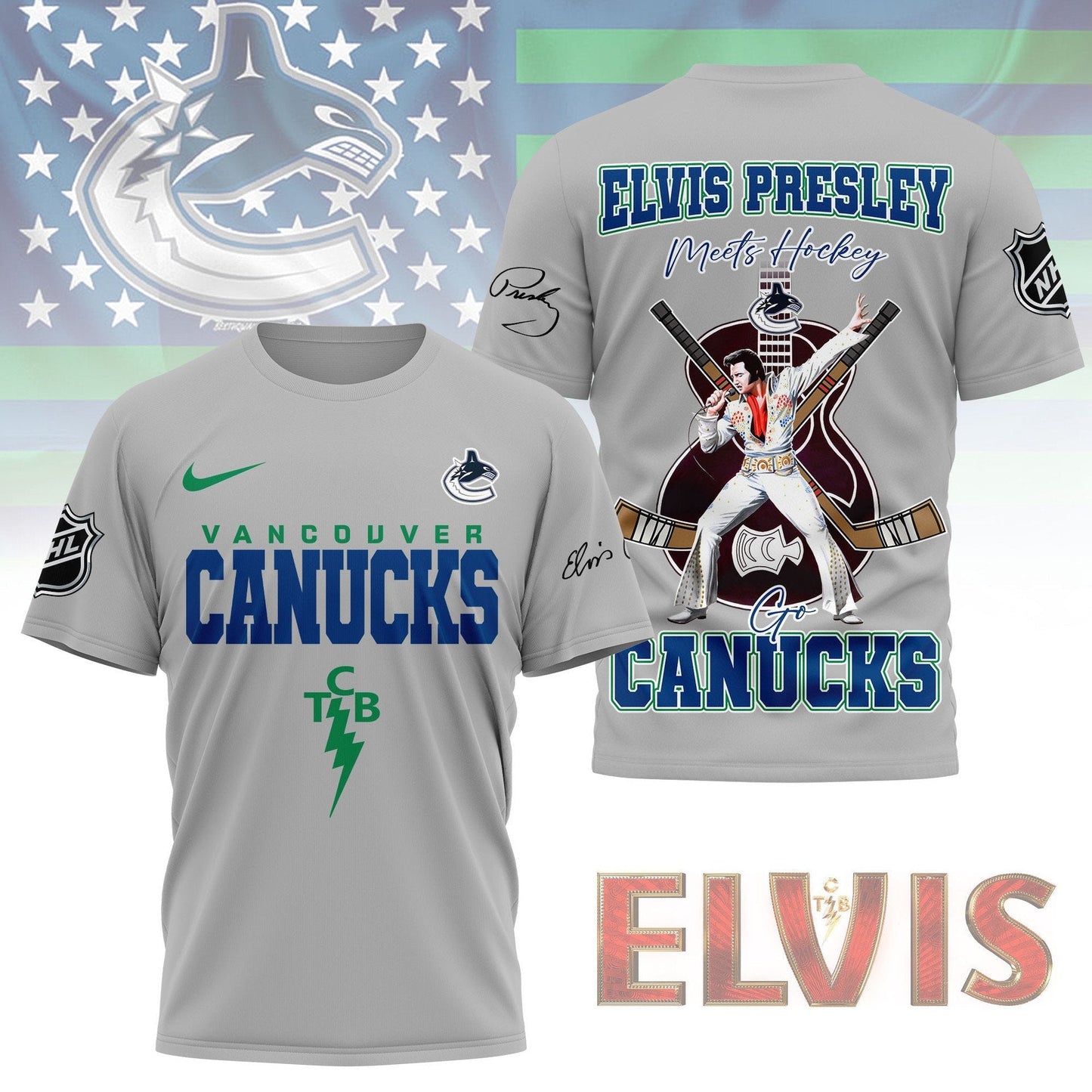 LIMITED EDITION - NEW CUSTOMIZED NHL19 VCC VANCOUVER CANUCKS X ELVIS PRESLEY FAN 3D SHIRT