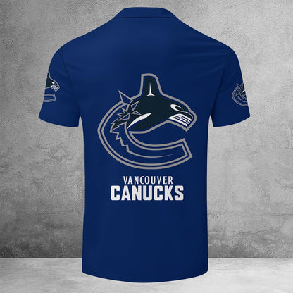 LIMITED EDITION - NEW CUSTOMIZED NHL19 VCC VANCOUVER CANUCKS ZIP POLO SHIRT