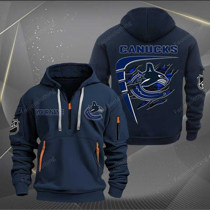 LIMITED EDITION - NEW CUSTOMIZED NHL19 VCC VANCOUVER CANUCKS QUARTER ZIP HOODIE
