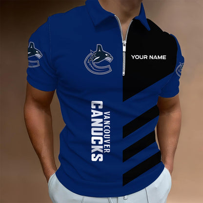 LIMITED EDITION - NEW CUSTOMIZED NHL19 VCC VANCOUVER CANUCKS ZIP POLO SHIRT