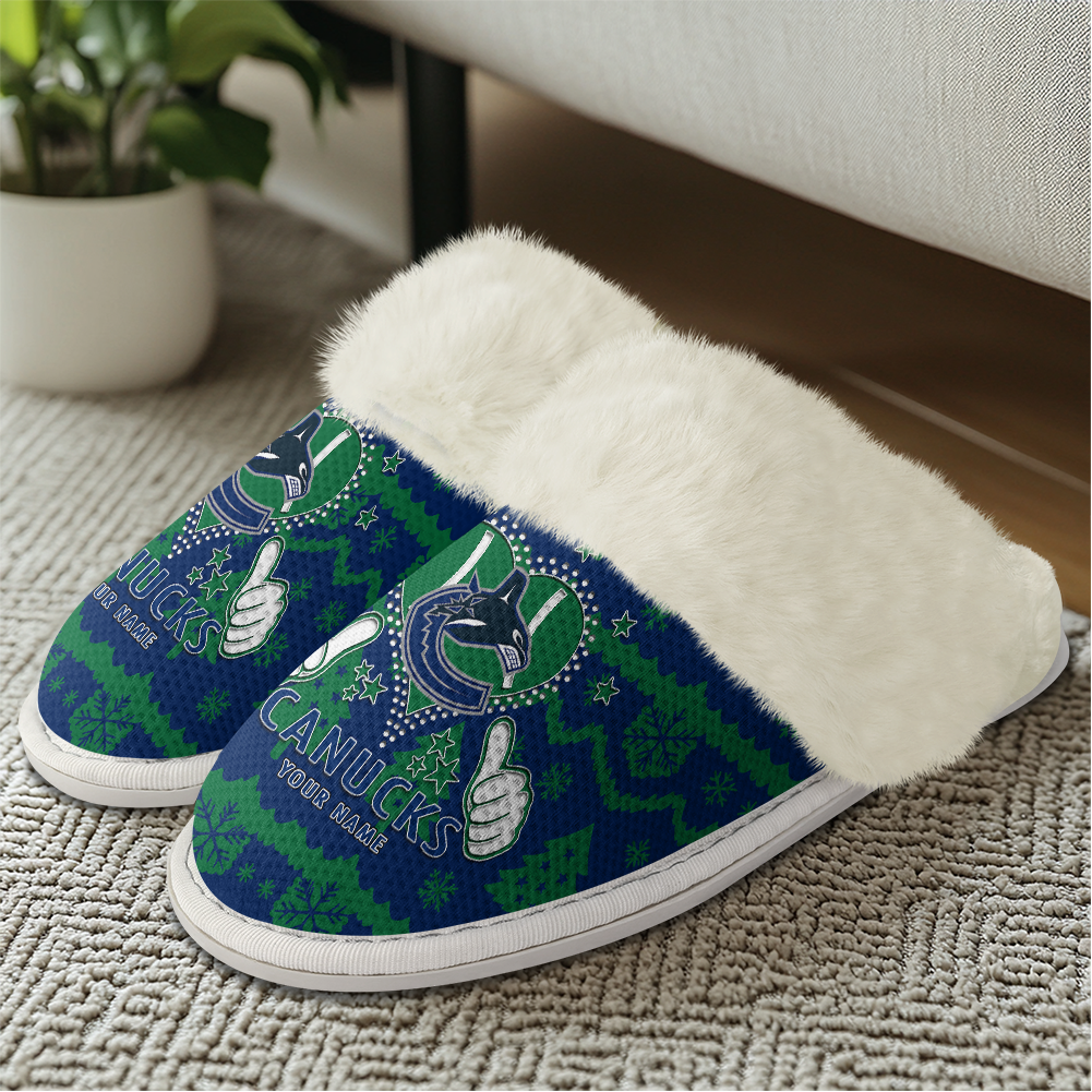 LIMITED EDITION - NEW CUSTOMIZED NHL19 VCC VANCOUVER CANUCKS FUR-LINED SLIPPERS