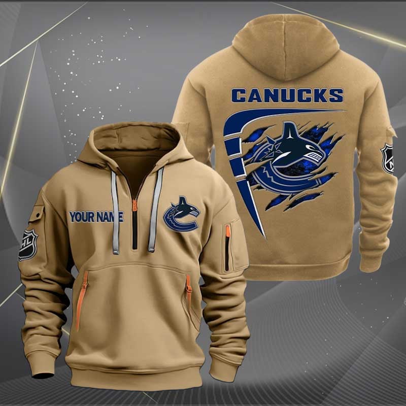 LIMITED EDITION - NEW CUSTOMIZED NHL19 VCC VANCOUVER CANUCKS QUARTER ZIP HOODIE