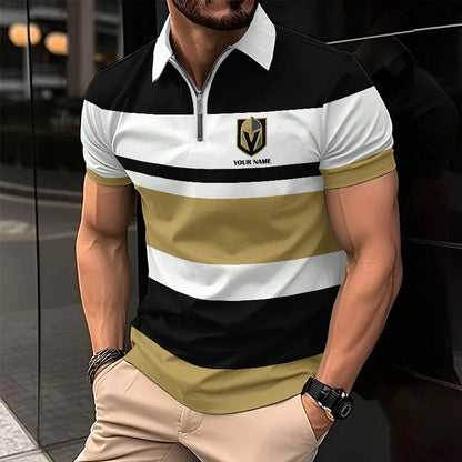 LIMITED EDITION - NEW CUSTOMIZED NHL04 VGK VEGAS GOLDEN KNIGHTS ZIP POLO SHIRT
