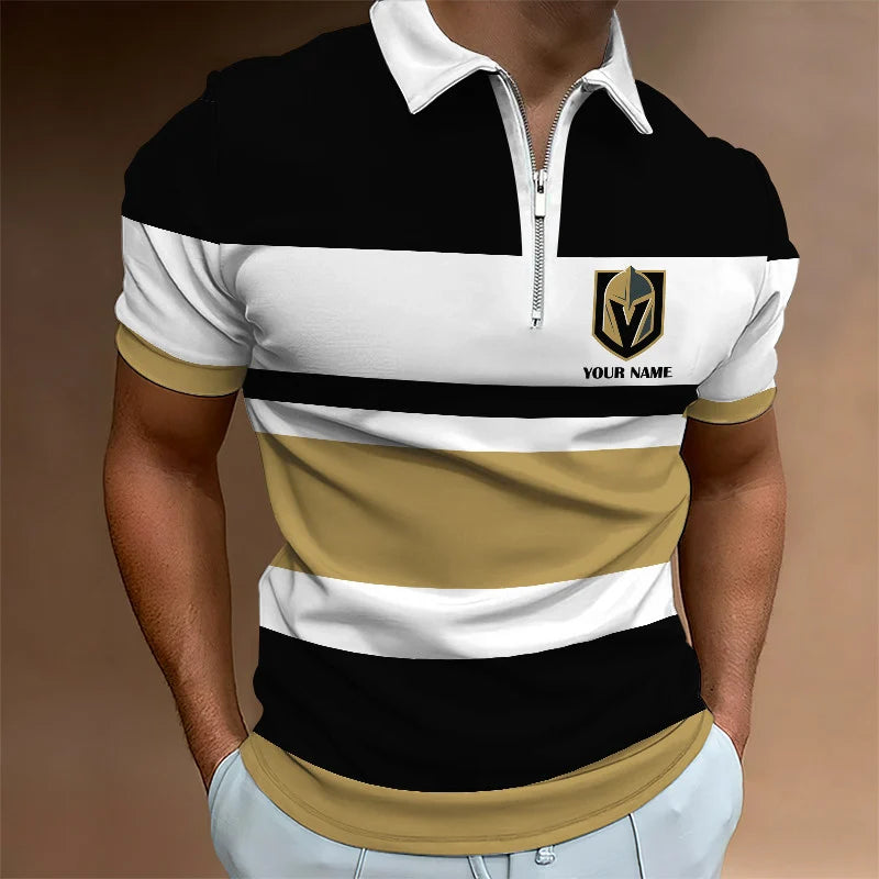 LIMITED EDITION - NEW CUSTOMIZED NHL04 VGK VEGAS GOLDEN KNIGHTS ZIP POLO SHIRT