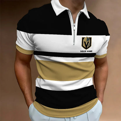 LIMITED EDITION - NEW CUSTOMIZED NHL04 VGK VEGAS GOLDEN KNIGHTS ZIP POLO SHIRT