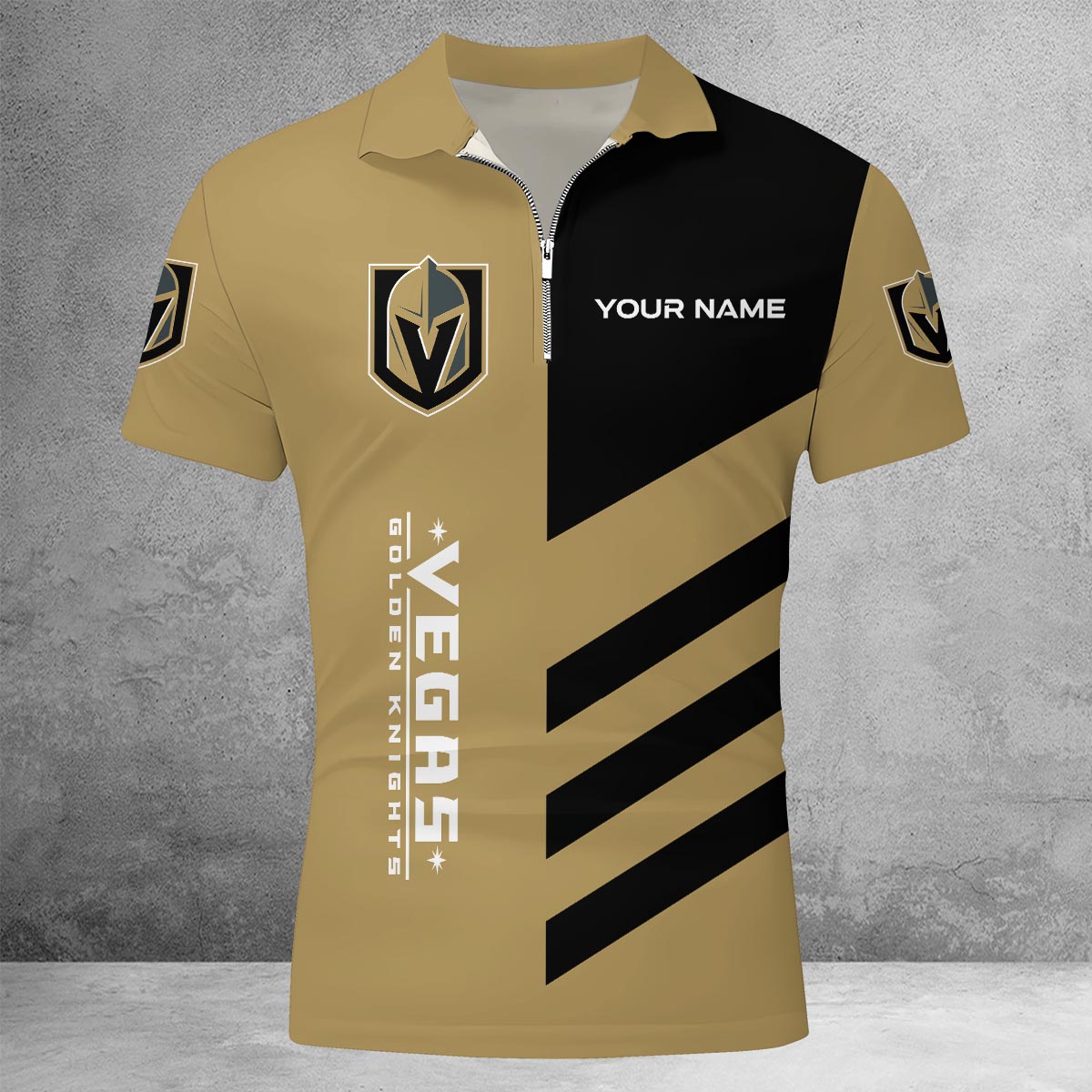 LIMITED EDITION - NEW CUSTOMIZED NHL04 VGK VEGAS GOLDEN KNIGHTS ZIP POLO SHIRT