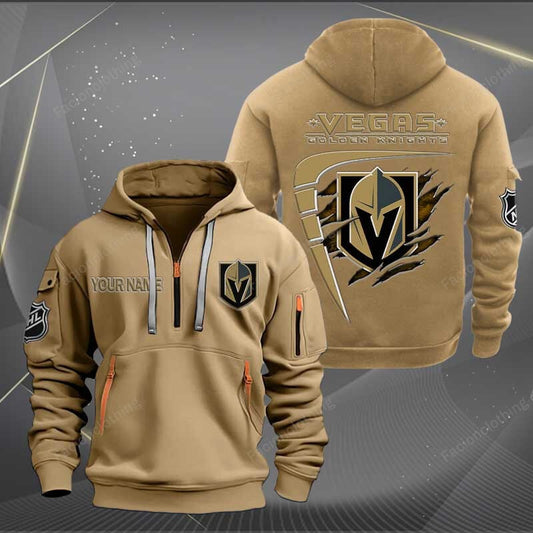 LIMITED EDITION - NEW CUSTOMIZED NHL04 VGK VEGAS GOLDEN KNIGHTS QUARTER ZIP HOODIE