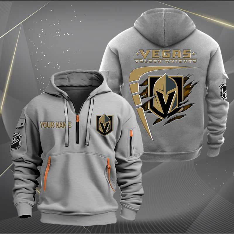 LIMITED EDITION - NEW CUSTOMIZED NHL04 VGK VEGAS GOLDEN KNIGHTS QUARTER ZIP HOODIE