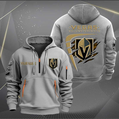 LIMITED EDITION - NEW CUSTOMIZED NHL04 VGK VEGAS GOLDEN KNIGHTS QUARTER ZIP HOODIE