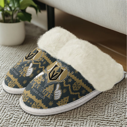 LIMITED EDITION - NEW CUSTOMIZED NHL04 VGK VEGAS GOLDEN KNIGHTS FUR-LINED SLIPPERS