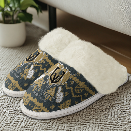 LIMITED EDITION - NEW CUSTOMIZED NHL04 VGK VEGAS GOLDEN KNIGHTS FUR-LINED SLIPPERS