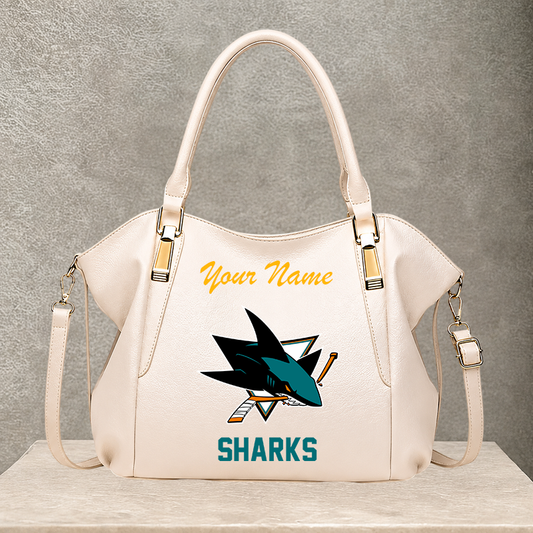 LIMITED EDITION - NEW CUSTOMIZED NHL32 SJS SAN JOSE SHARKS SHOULDER HANDBAG
