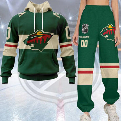 LIMITED EDITION - NEW CUSTOMIZED NHL13 MNW MINNESOTA WILD COMBO HOODIE & LONGPANTS