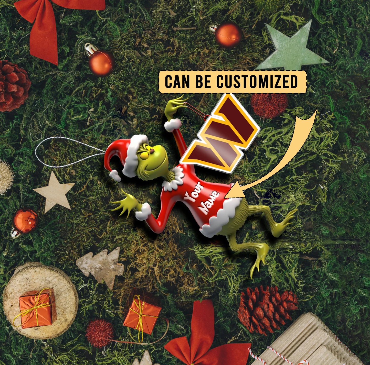 LIMITED EDITION - NEW CUSTOMIZED NFL12 WTC WASHINGTON COMMANDERS THE GRINCH ACRYLIC ORNAMENT
