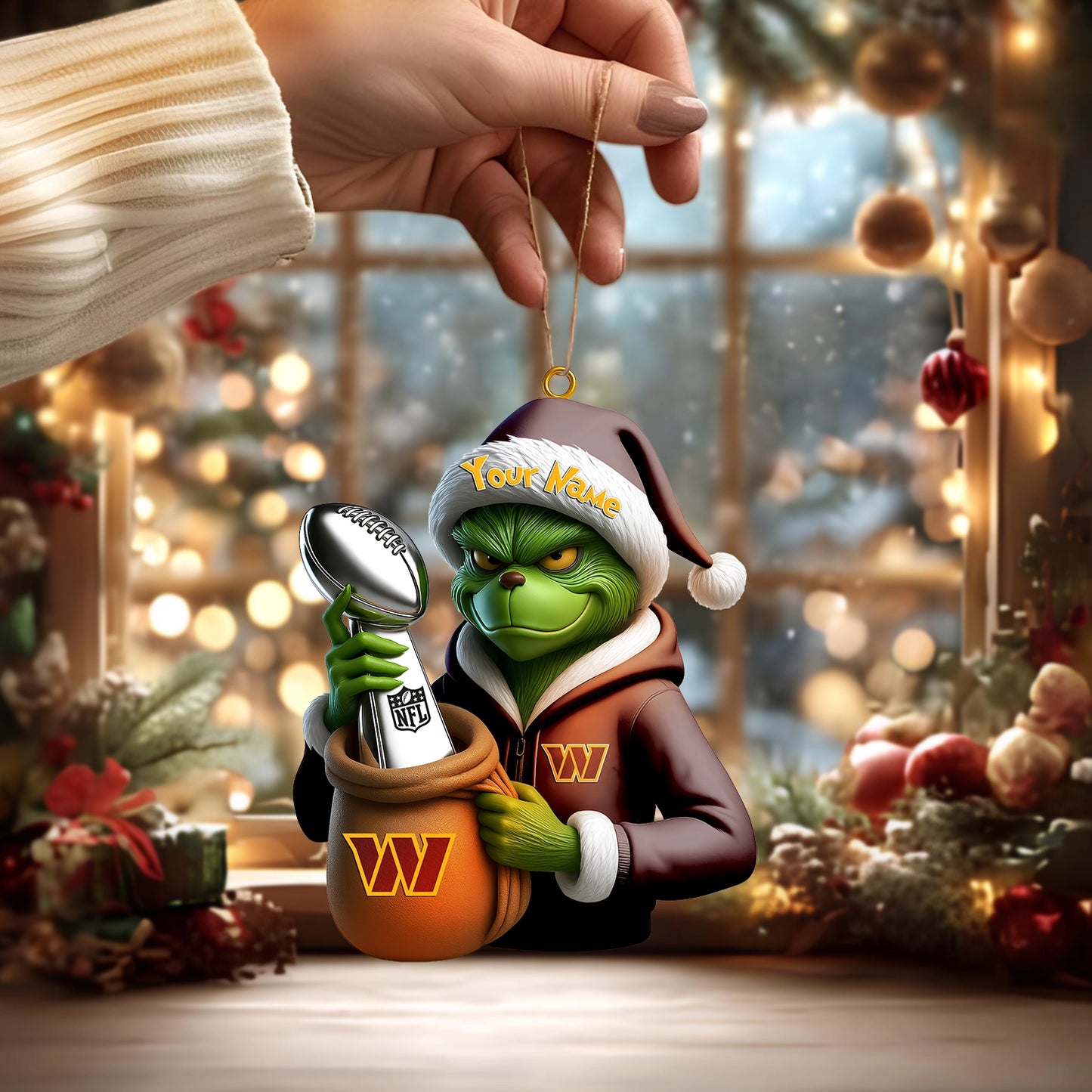 LIMITED EDITION - NEW CUSTOMIZED NFL12 WTC WASHINGTON COMMANDERS THE GRINCH ACRYLIC ORNAMENT