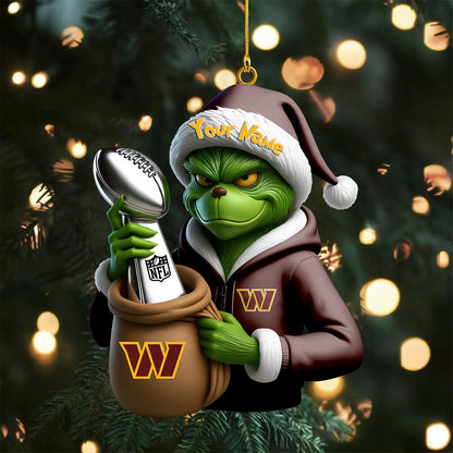 LIMITED EDITION - NEW CUSTOMIZED NFL12 WTC WASHINGTON COMMANDERS THE GRINCH ACRYLIC ORNAMENT
