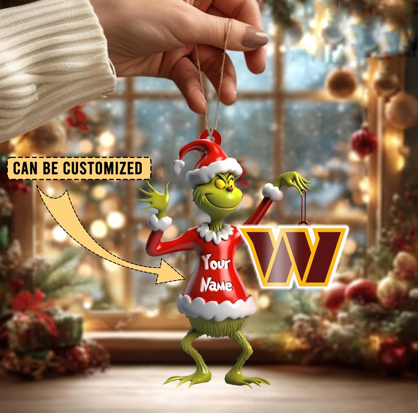 LIMITED EDITION - NEW CUSTOMIZED NFL12 WTC WASHINGTON COMMANDERS THE GRINCH ACRYLIC ORNAMENT