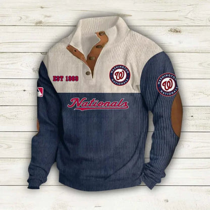 [FLASH SALE] NEW CUSTOMIZED MLB28 WNS WASHINGTON NATIONALS BUTTON SWEATSHIRTS STAND COLLAR