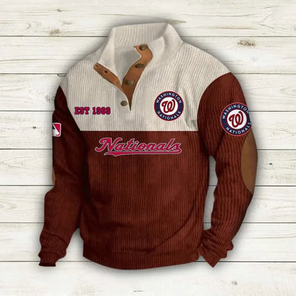 [FLASH SALE] NEW CUSTOMIZED MLB28 WNS WASHINGTON NATIONALS BUTTON SWEATSHIRTS STAND COLLAR