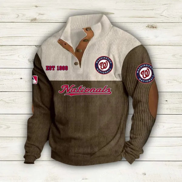 [FLASH SALE] NEW CUSTOMIZED MLB28 WNS WASHINGTON NATIONALS BUTTON SWEATSHIRTS STAND COLLAR