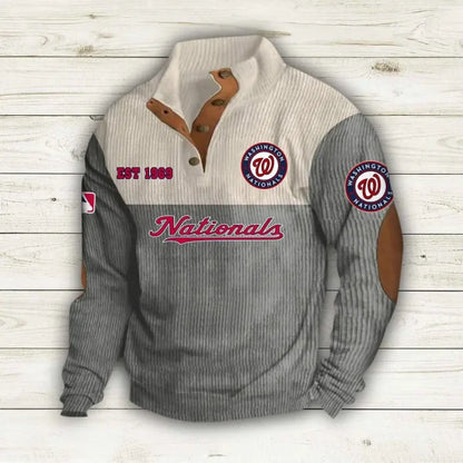 [FLASH SALE] NEW CUSTOMIZED MLB28 WNS WASHINGTON NATIONALS BUTTON SWEATSHIRTS STAND COLLAR