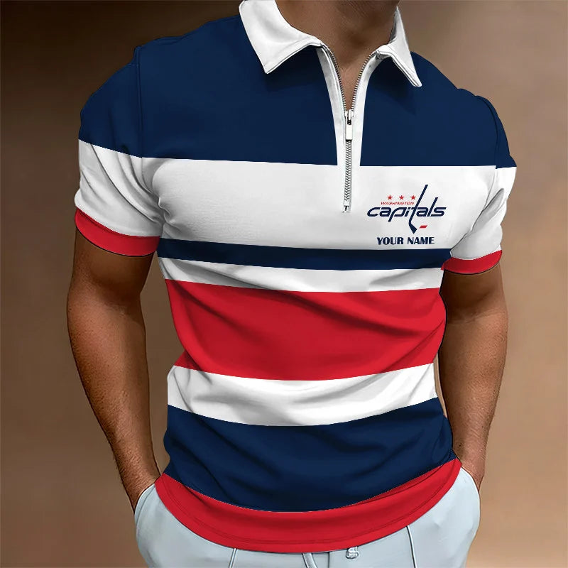 LIMITED EDITION - NEW CUSTOMIZED NHL10 WCP WASHINGTON CAPITALS ZIP POLO SHIRT