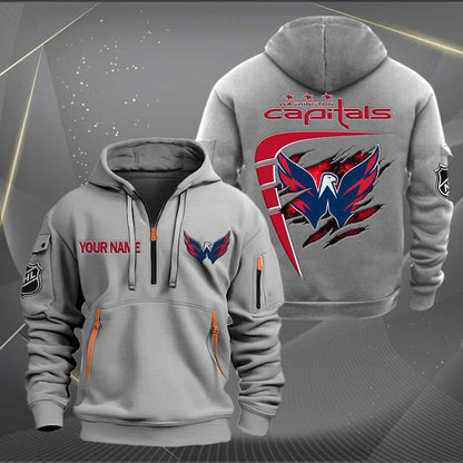 LIMITED EDITION - NEW CUSTOMIZED NHL10 WCP WASHINGTON CAPITALS QUARTER ZIP HOODIE