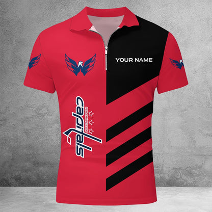 LIMITED EDITION - NEW CUSTOMIZED NHL10 WCP WASHINGTON CAPITALS ZIP POLO SHIRT