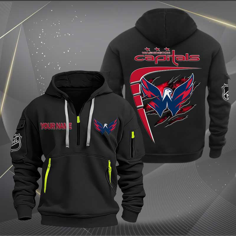 LIMITED EDITION - NEW CUSTOMIZED NHL10 WCP WASHINGTON CAPITALS QUARTER ZIP HOODIE