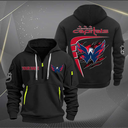 LIMITED EDITION - NEW CUSTOMIZED NHL10 WCP WASHINGTON CAPITALS QUARTER ZIP HOODIE