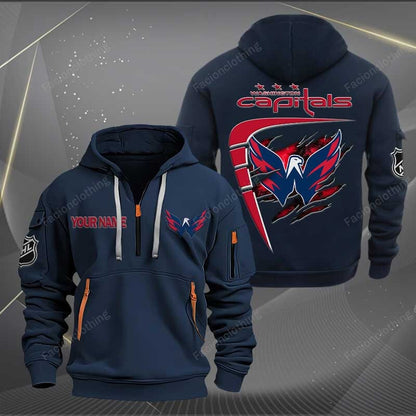 LIMITED EDITION - NEW CUSTOMIZED NHL10 WCP WASHINGTON CAPITALS QUARTER ZIP HOODIE