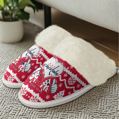 LIMITED EDITION - NEW CUSTOMIZED NHL10 WCP WASHINGTON CAPITALS FUR-LINED SLIPPERS