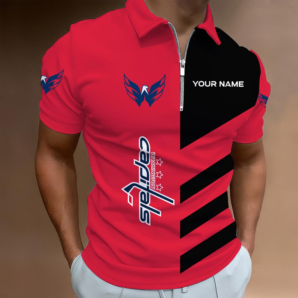 LIMITED EDITION - NEW CUSTOMIZED NHL10 WCP WASHINGTON CAPITALS ZIP POLO SHIRT