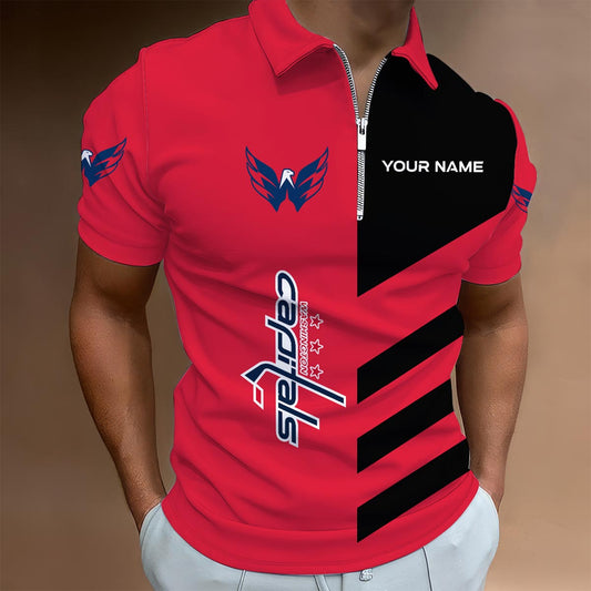 LIMITED EDITION - NEW CUSTOMIZED NHL10 WCP WASHINGTON CAPITALS ZIP POLO SHIRT