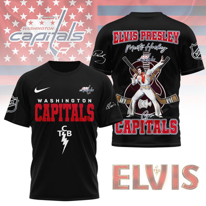 LIMITED EDITION - NEW CUSTOMIZED NHL10 WCP WASHINGTON CAPITALS X ELVIS PRESLEY FAN 3D SHIRT