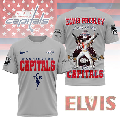 LIMITED EDITION - NEW CUSTOMIZED NHL10 WCP WASHINGTON CAPITALS X ELVIS PRESLEY FAN 3D SHIRT